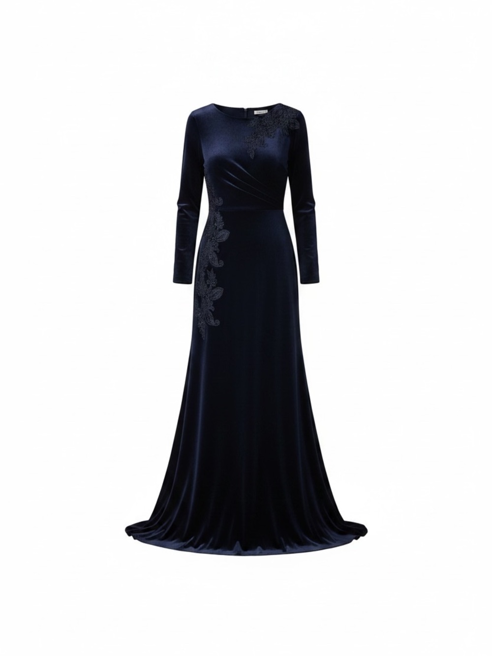 Ricki Freeman for Teri John Navy Blue Appliquéd Velvet Gown Size 18 read re size
